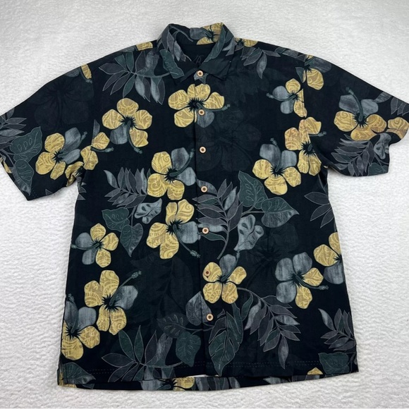 Tommy Bahama Silk Mens SZ. M Black/Green/Yellow Button Down Casual Tropical - Picture 2 of 9